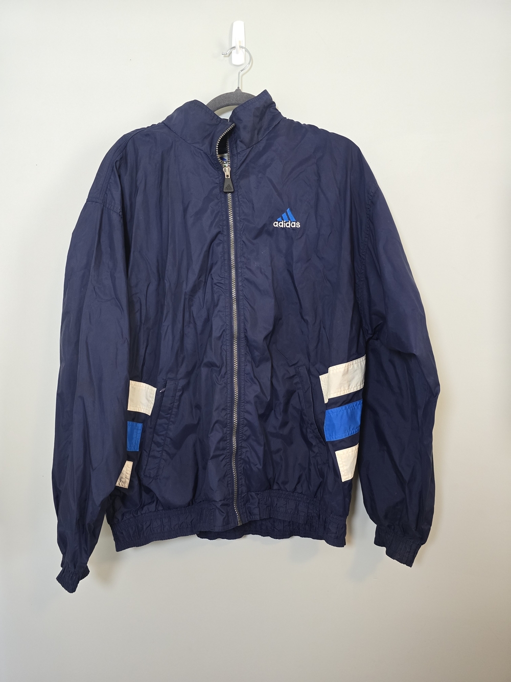 Vintage 90s adidas Men’s Navy Colorblock Hooded Windbreaker Jacket Large